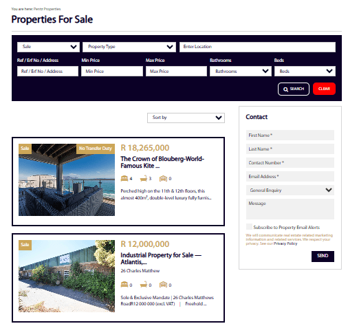 Pentz Properties real estate website